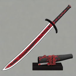 Generate an image of a majestic katana with an obsidian edge, with a pulsing vein of lava illuminating its core