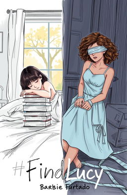 A professional sketch illustration with fine traces, featuring a split scene for a book cover