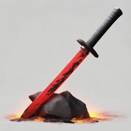 Generate an image of a majestic katana with an obsidian edge, with a pulsing vein of lava illuminating its core