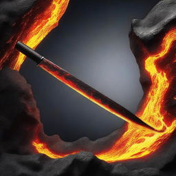 Generate an image of a unique katana, with the blade made of flowing, vivid red and yellow lava