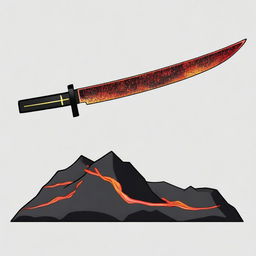 Generate an image of a unique katana, with the blade made of flowing, vivid red and yellow lava