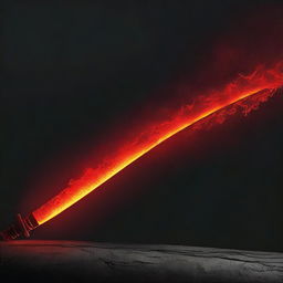 Generate a vivid image of a katana sword where the blade is replaced by a flow of molten lava