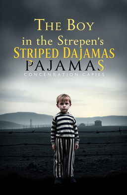 A dramatic and emotional book cover design for 'The Boy in the Striped Pajamas'