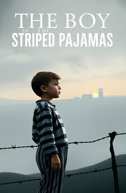 A dramatic and emotional book cover design for 'The Boy in the Striped Pajamas'