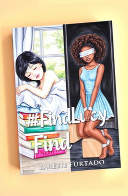 A professionally made drawing featuring two contrasting scenes on a single book cover