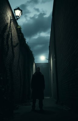 A simple and dark cinematic scene, featuring shadows and muted colors, encapsulating an atmosphere of mystery and tension