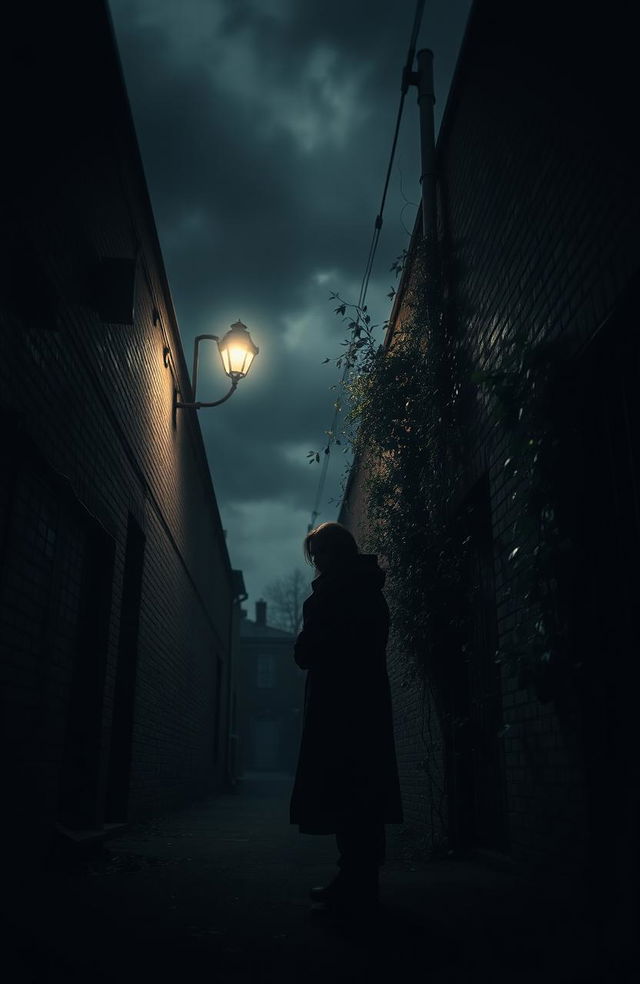 A simple and dark cinematic scene, featuring shadows and muted colors, encapsulating an atmosphere of mystery and tension