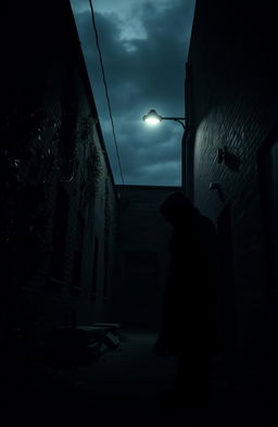 A simple and dark cinematic scene, featuring shadows and muted colors, encapsulating an atmosphere of mystery and tension