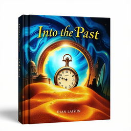 A captivating book cover for the title "Into the Past" featuring a mystical time portal swirling with vibrant colors such as deep blue, gold, and hints of green