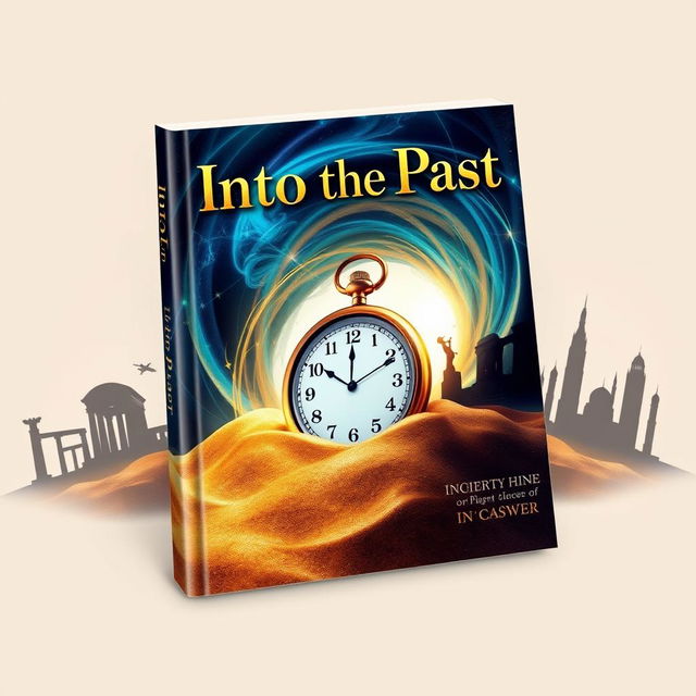 A captivating book cover for the title "Into the Past" featuring a mystical time portal swirling with vibrant colors such as deep blue, gold, and hints of green