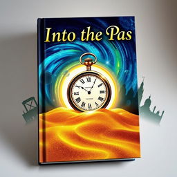 A captivating book cover for the title "Into the Past" featuring a mystical time portal swirling with vibrant colors such as deep blue, gold, and hints of green