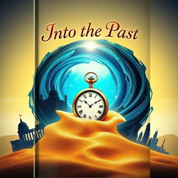 A captivating book cover for the title "Into the Past" featuring a mystical time portal swirling with vibrant colors such as deep blue, gold, and hints of green