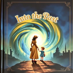 A touching book cover for the title "Into the Past" featuring a poignant scene of a mother and child standing at the edge of a mystical time portal