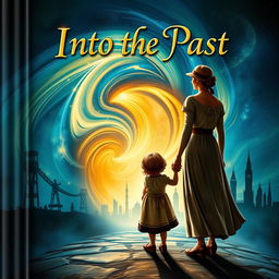 A touching book cover for the title "Into the Past" featuring a poignant scene of a mother and child standing at the edge of a mystical time portal