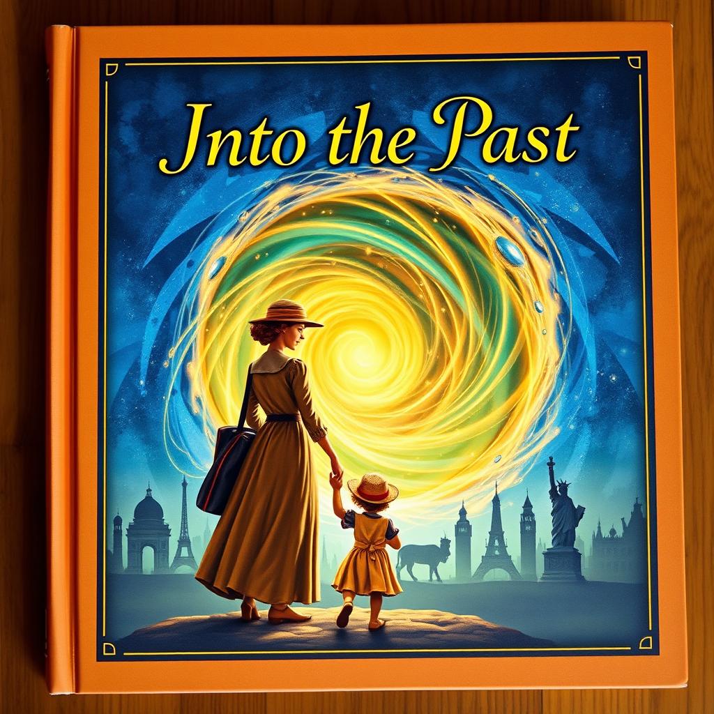 A touching book cover for the title "Into the Past" featuring a poignant scene of a mother and child standing at the edge of a mystical time portal