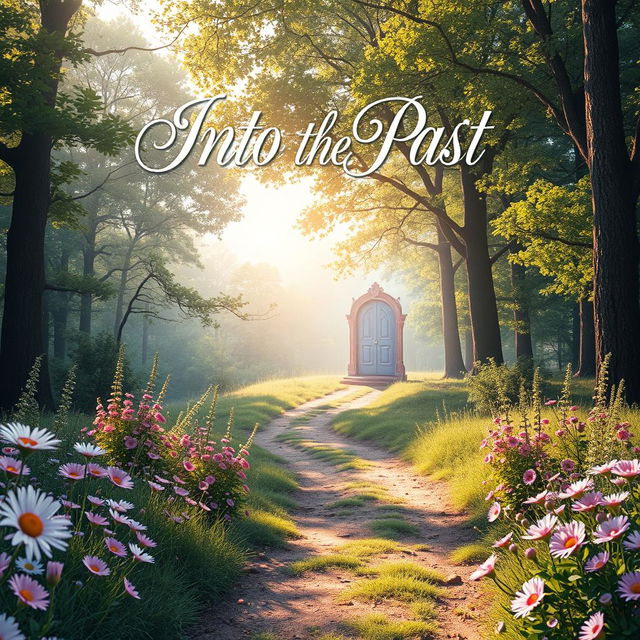 An aesthetically pleasing book cover for the title "Into the Past," featuring a captivating landscape that invites exploration