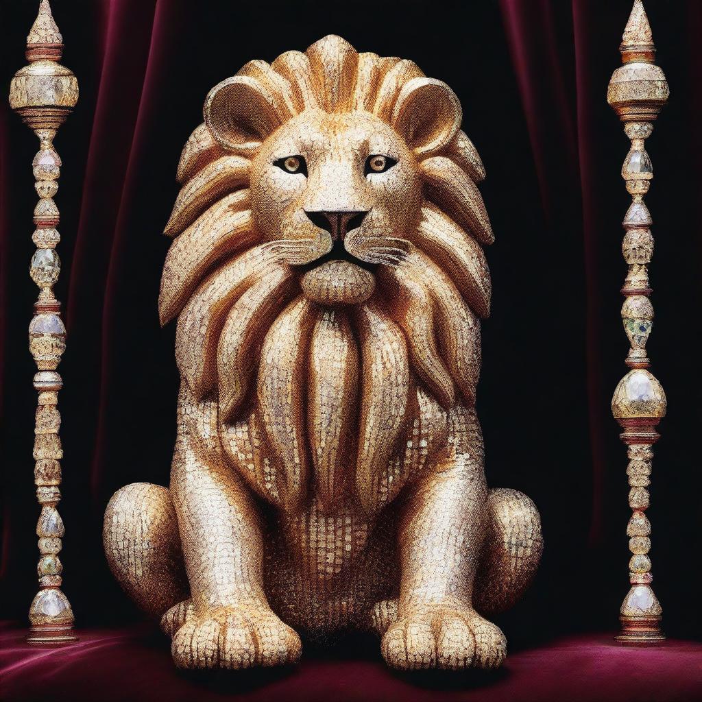 Generate an opulent image of a lion made entirely of diamonds