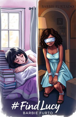 A professional sketch featuring two girls in a contrasting scene for a book cover titled '#FindLucy' by author Barbie Furtado