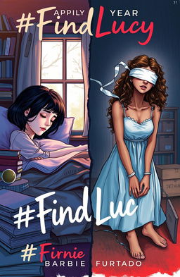 A professional sketch featuring two girls in a contrasting scene for a book cover titled '#FindLucy' by author Barbie Furtado