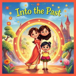 An enchanting animated-style book cover for the title "Into the Past," featuring a mother and child depicted in a vibrant, colorful illustration