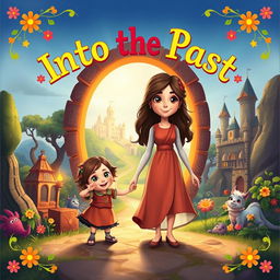 An enchanting animated-style book cover for the title "Into the Past," featuring a mother and child depicted in a vibrant, colorful illustration