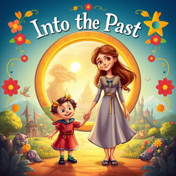 An enchanting animated-style book cover for the title "Into the Past," featuring a mother and child depicted in a vibrant, colorful illustration