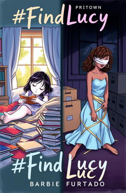 A professional sketch illustration featuring two girls as the central characters on a book cover titled '#FindLucy' by Barbie Furtado