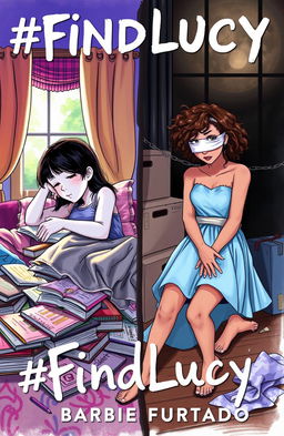 A professional sketch illustration featuring two girls as the central characters on a book cover titled '#FindLucy' by Barbie Furtado
