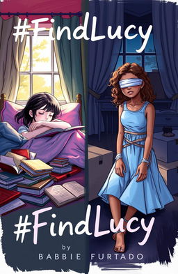 A professional sketch illustration featuring two girls as the central characters on a book cover titled '#FindLucy' by Barbie Furtado