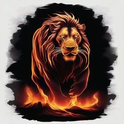 Generate an image of a fierce lion forged from flowing molten lava