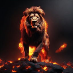 Generate a high-definition 4K image of a majestic lion, composed entirely of molten lava