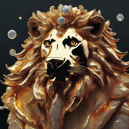 Generate a high-definition 4K image of a luxurious lion crafted from vivid mix of molten lava, gold, and diamonds