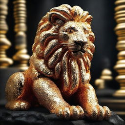 Generate a high-definition 4K image of a luxurious lion crafted from vivid mix of molten lava, gold, and diamonds