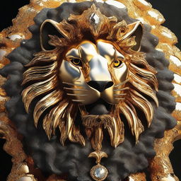 Generate a high-definition 4K image of a luxurious lion crafted from vivid mix of molten lava, gold, and diamonds