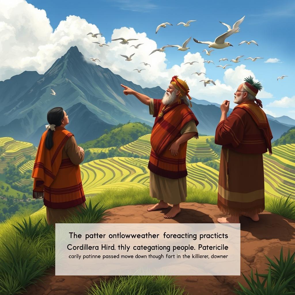 A captivating scene portraying the indigenous weather forecasting practices of the Cordillera people in the Philippines