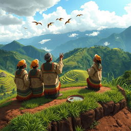 A captivating scene portraying the indigenous weather forecasting practices of the Cordillera people in the Philippines