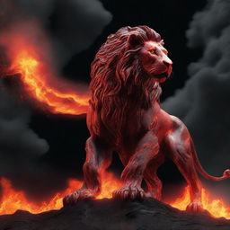 Generate a high-definition 4K image of a legendary lion formed of flowing lava