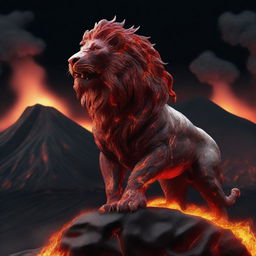 Generate a high-definition 4K image of a legendary lion formed of flowing lava