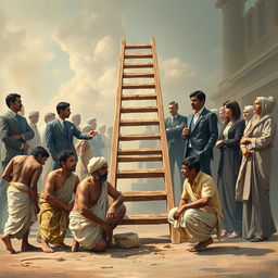 A powerful scene illustrating the reformation movement as a metaphorical ladder, integrating traditional and modern themes