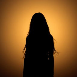An artistic portrayal of a girl standing in darkness against a rich beige background