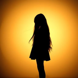 An artistic portrayal of a girl standing in darkness against a rich beige background
