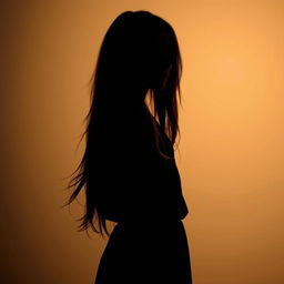 An artistic portrayal of a girl standing in darkness against a rich beige background