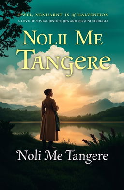 A captivating book cover design for 'Noli Me Tangere', featuring a lush and vibrant landscape symbolizing the themes of love, social justice, and personal struggle