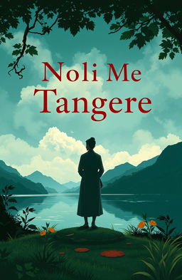 A captivating book cover design for 'Noli Me Tangere', featuring a lush and vibrant landscape symbolizing the themes of love, social justice, and personal struggle