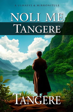 A captivating book cover design for 'Noli Me Tangere', featuring a lush and vibrant landscape symbolizing the themes of love, social justice, and personal struggle