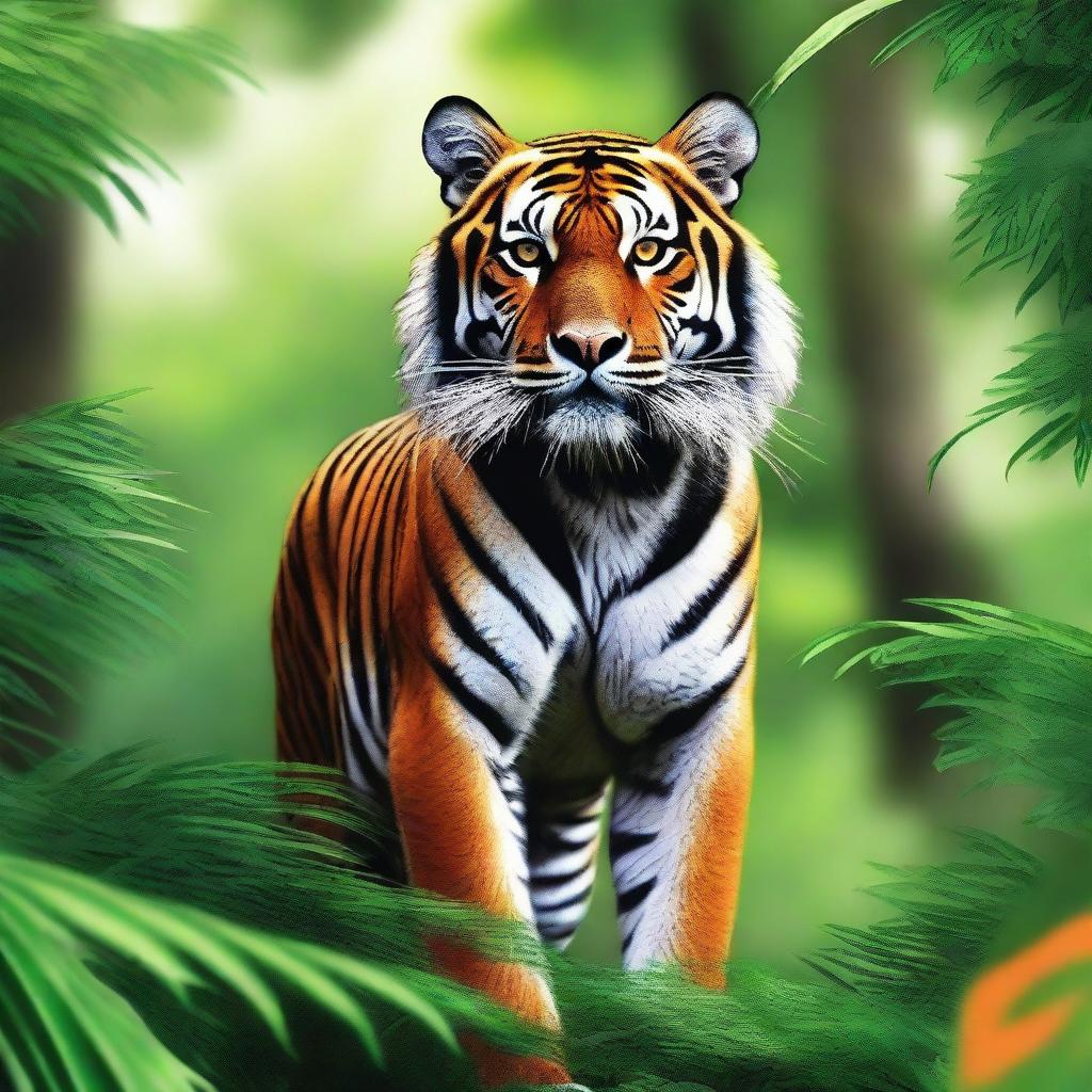 Generate an image of a powerful tiger