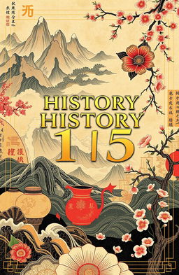 A visually striking cover design for 'HISTORY 115' featuring intricate artwork inspired by ancient cultures of China, Korea, and Japan