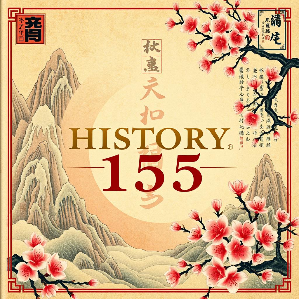 A captivating cover design for 'HISTORY 115' that beautifully integrates artistic elements from ancient China, ancient Korea, and ancient Japan