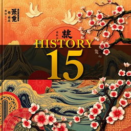 A captivating cover design for 'HISTORY 115' that beautifully integrates artistic elements from ancient China, ancient Korea, and ancient Japan