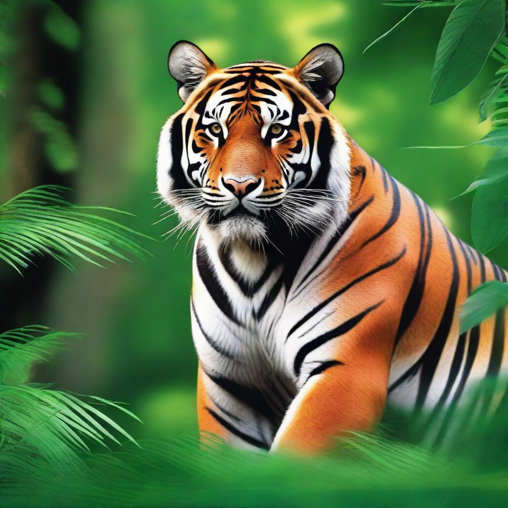 Generate an image of a powerful tiger